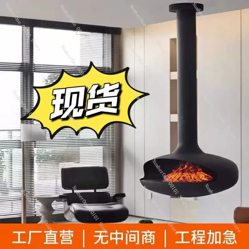 Hanging Alcohol Fireplace with Flying Saucer Design, 3D Fogging Decorative Fireplace for Villa Homestay Living Room Atmosphere