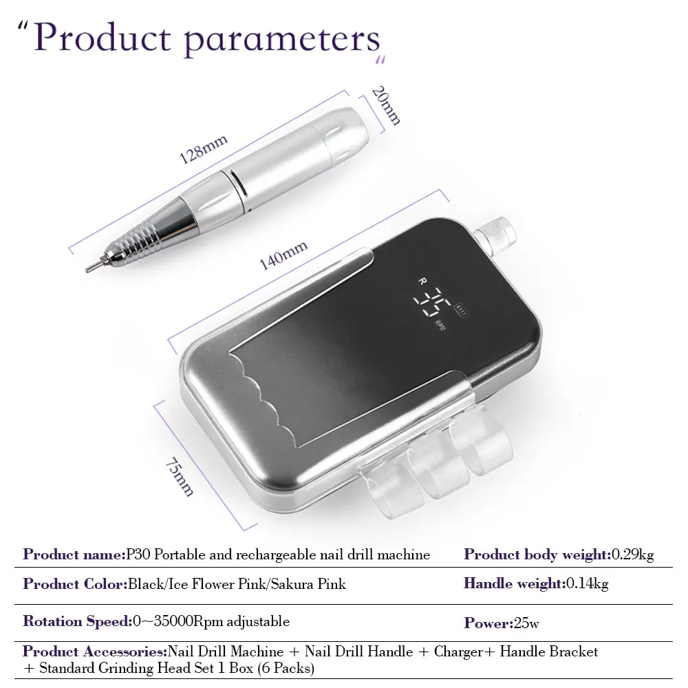 Perceuse à ongles professionnelle 35000 tr/min, polisseuse à ongles Rechargeable pour le polissage du Gel des ongles, des ongles en acrylique, élimine les callosités de la peau morte