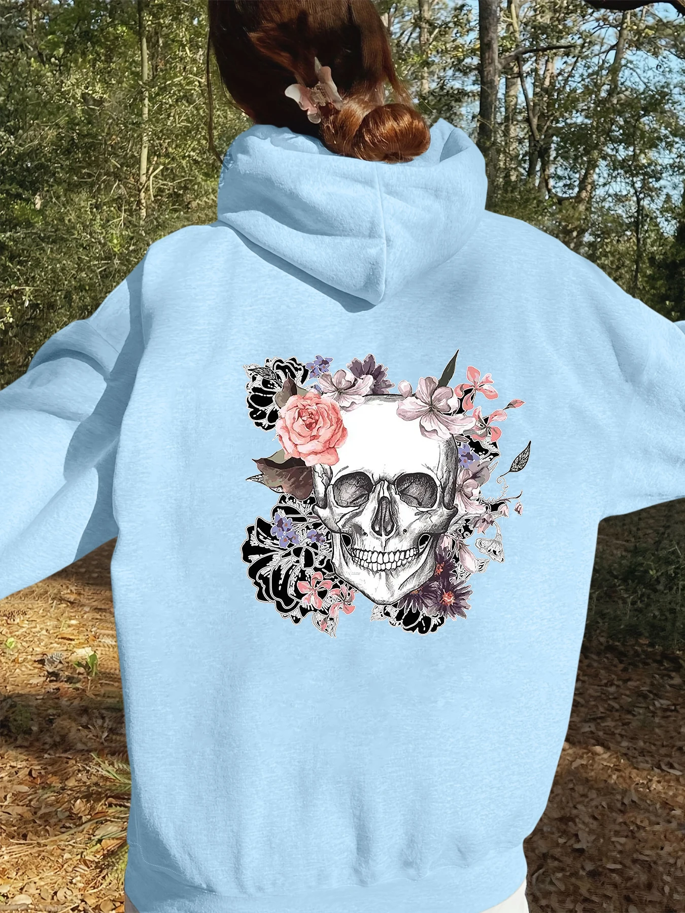Y2k Style Women Hooded Top Oversized Skull Graphic Print Hip Hop Punk Vintage Clothing Long Sleeve Sweatshirt for Sping