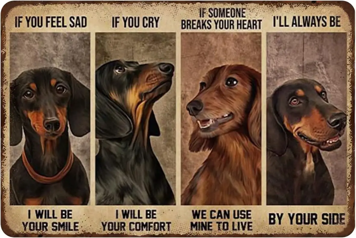 Retro Metal Tin Sign Dachshund If You Feel Sad, I Will Be Your Smile Poster, Dachshund Home Wall Decor Vintage Living Room  sign