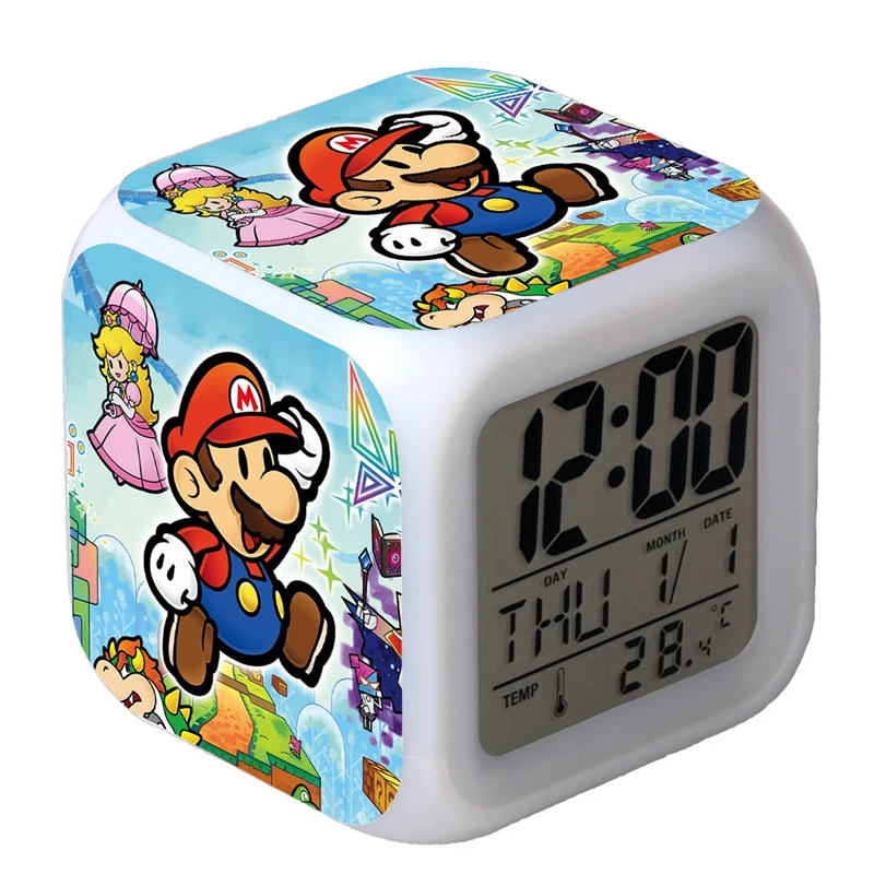 Anime Super Mario Light LED Alarm Clock Decoration Children's Bedroom Digital Light Alarm Clock Decoration Cartoon Gifts Toys