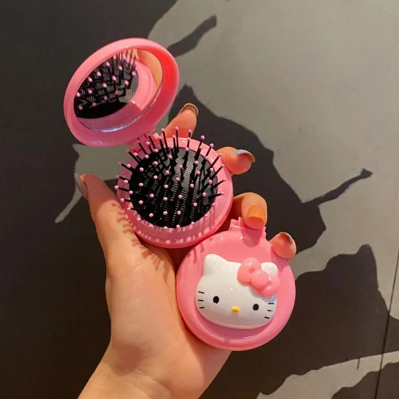 Hello Kitty Foldable Make-up Mirror Accessories Sanurgente Anime My Melody Kuromi Airbag Portable Comb Carrying Children's Gifts