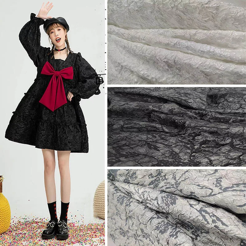 Elastic Pleated Fabric By The Meter for Dresses Skirts Clothes Sewing Rock Texture Irregular Jacquard Plain Relief-sculpture Diy