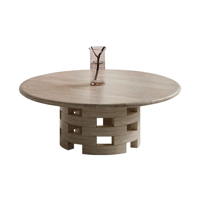 Natural limestone round coffee table, retro marble coffee table, suitable for living room and coffee shop