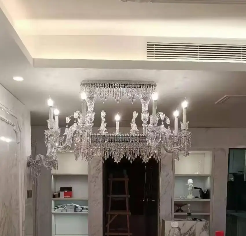 Moderner Kristall-Kronleuchter, L110 cm, B60 cm, Kerzenkristall-Lichter für Wohnzimmer, Foyer, Schlafzimmer, dekorative Hängelampe, Decken-Kronleuchter