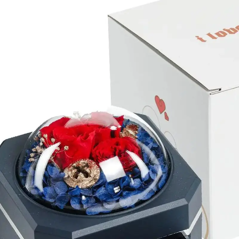 Octagonal Eternal Rose Box with Drawer, Valentine's Day Gift for Her, Portable Keepsake Storage for Earrings Rings Necklaces