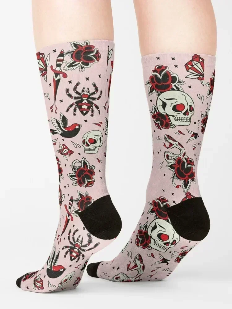 Old School Tattoo Elements Socks funny sock Non-slip Thermal man winter kids Men's Socks Women's