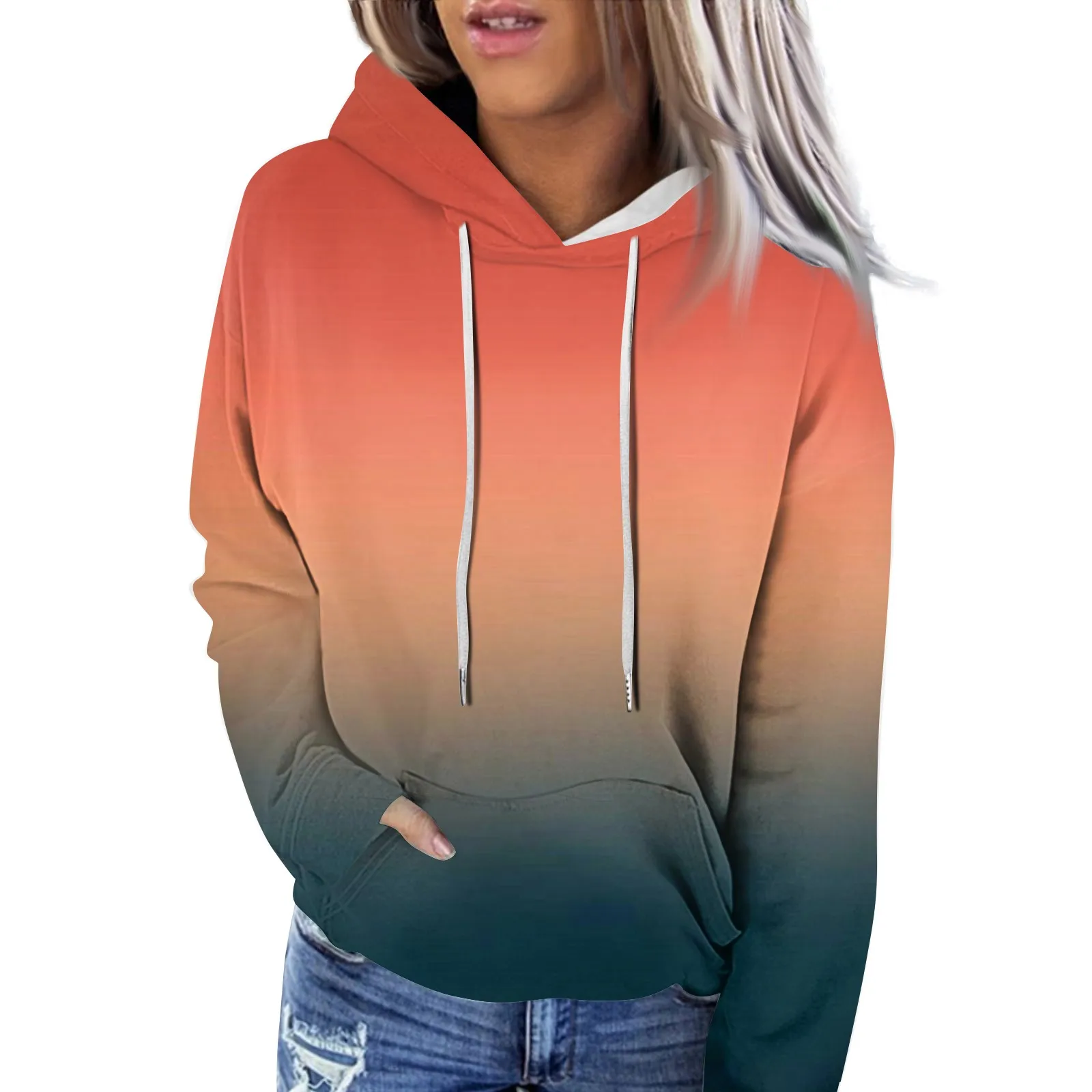 Women\'s Personalized rainbow tie dye hooded sweatshirt Fashion Casual Long Sleeve Hooded Sweatshirts Street Trends Sweater Top