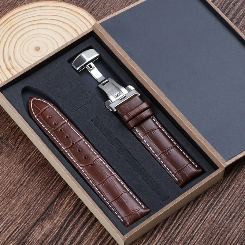 Alligator-Optik Kalbsleder Echtleder Uhrenarmband Schmetterlingsverschluss 12-24MM Mehrere Größen Ersatzarmband Passend für Tissot Seiko Armbanduhren – Detail 10