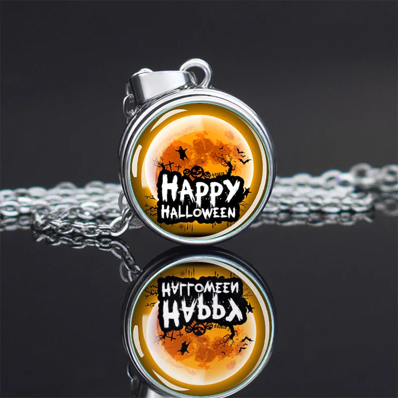 1PC Strange Pumpkin Pattern Halloween Theme Single Sided Button Glass Cabochon Happy Halloween Pendant Jewelry Necklace Gift