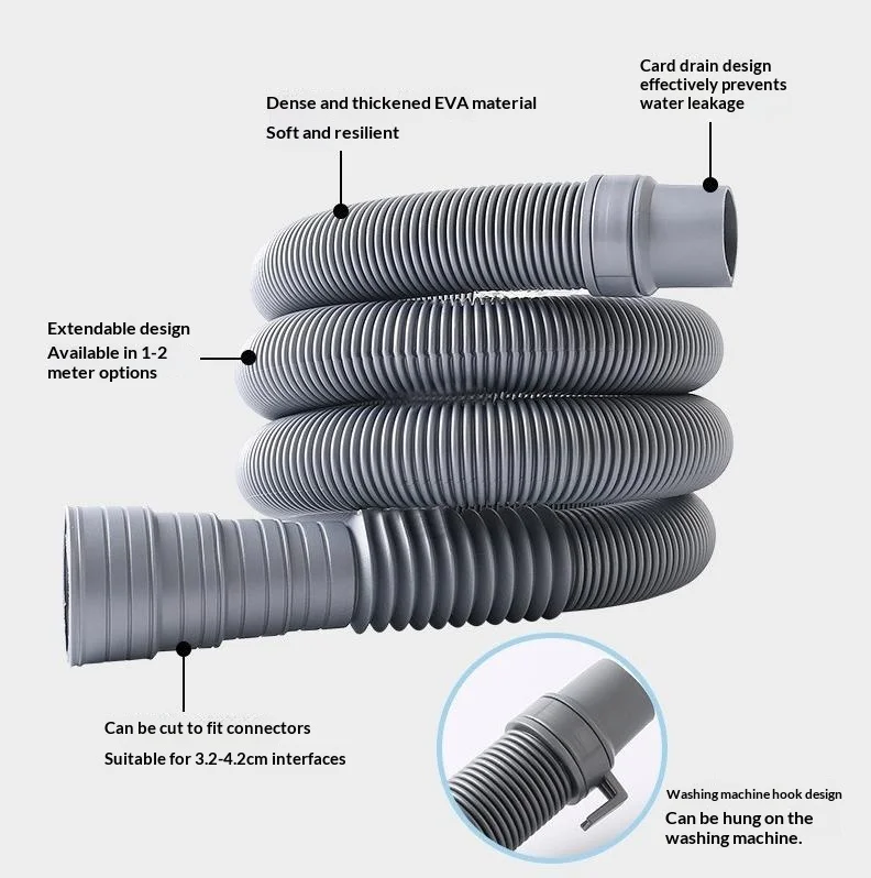 Flexible Washing Machine Drain Hose Extension Kit Universal Compatible Leakproof 1/2M Dishwasher Waste Pipe for Kitchen Replace