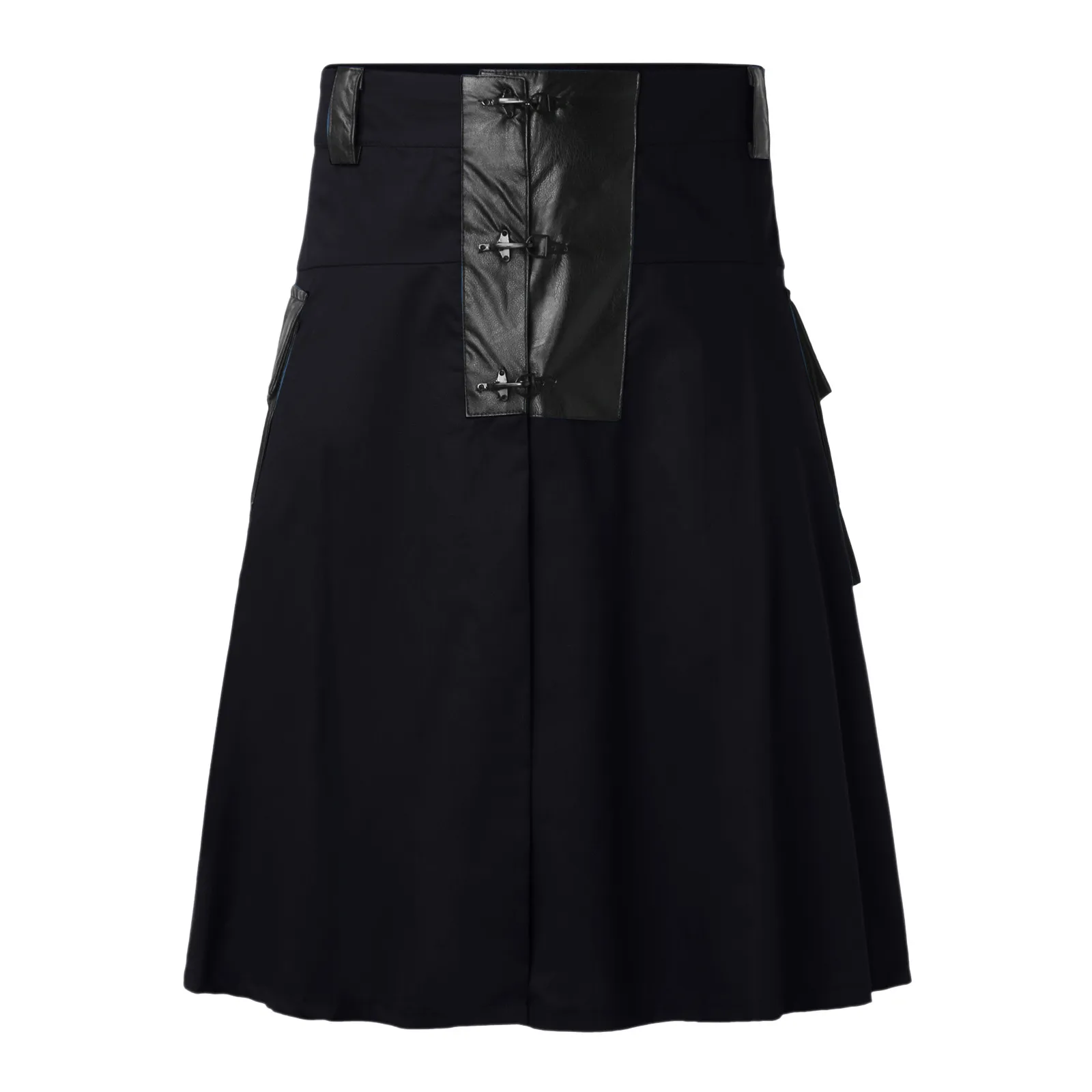 Male Scottish Style Solid Color Pocket Decorate Pleated Skirt Fashionable Casual Medieval Retro Half Bodies Skirts For Men