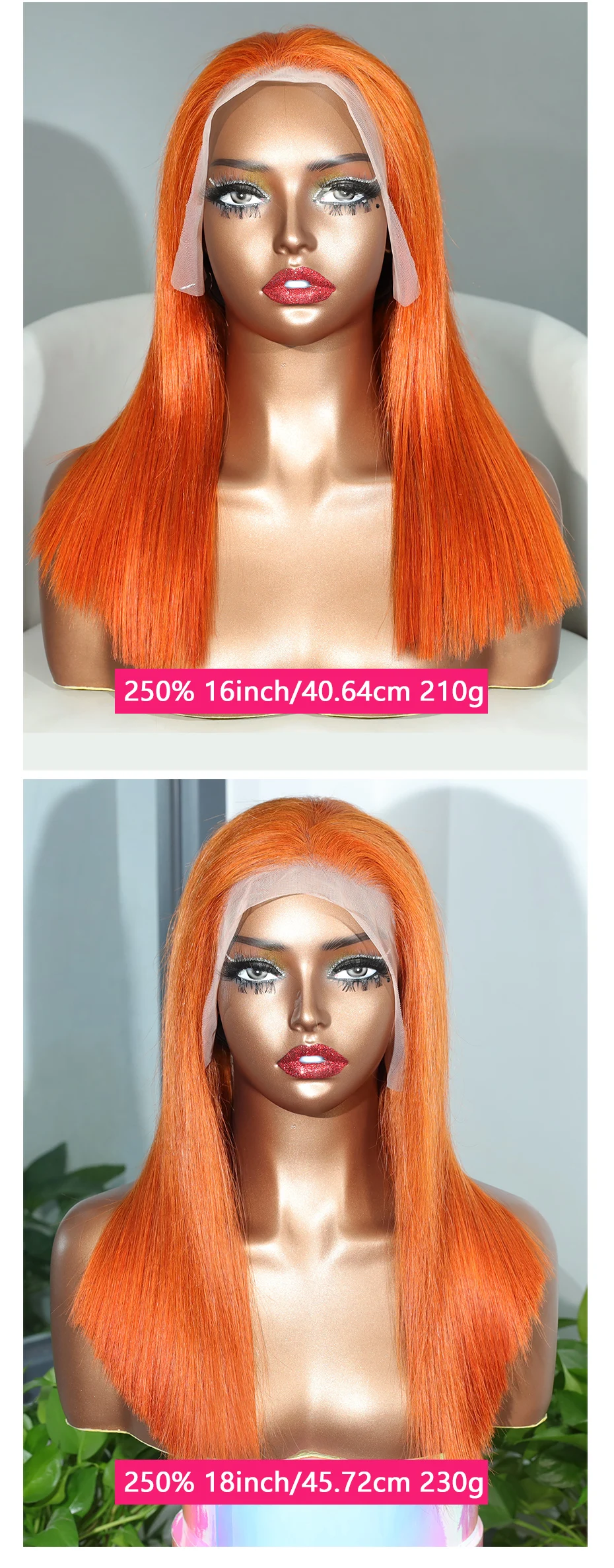 Orange Ginger 13x4 Lace Frontal Bob Perücken 100% Echthaar Doppelt gezogen Knochenglatte gefärbte Perücken Echte 250 Dichte Rohes vietnamesisches Haar – Detail 7