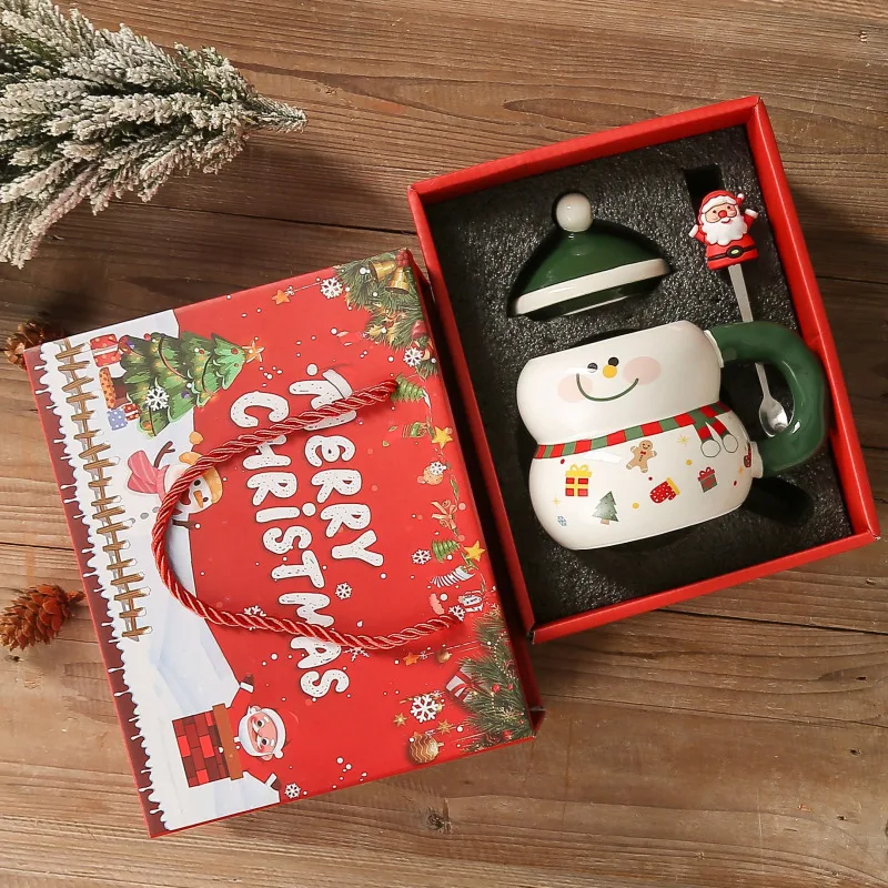 Creative Christmas Ceramic Cup with Lid Spoon Large Capacity Mugs Cartoon Holiday Gift Water Cup for Students, Friends, Office
