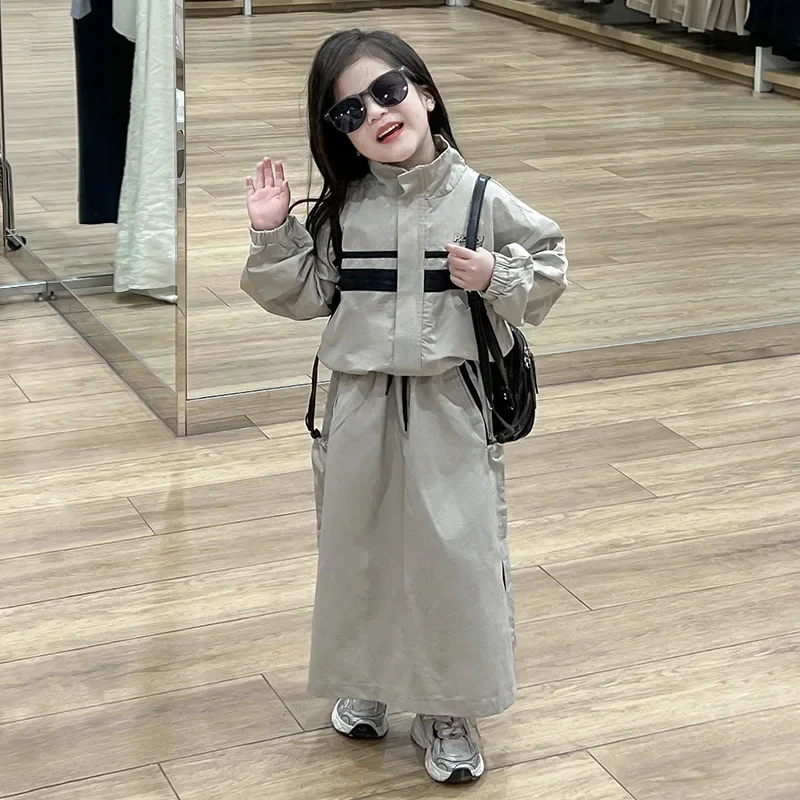 Baby Girl Clothes Suit Casual American Suit 2024 Fall New Striped Jacket Jacket Storm Jacket Fashion Skirt Two-piece Set