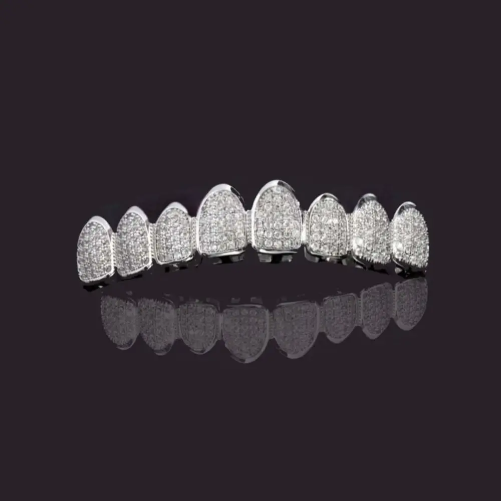 Zestaw Grillzów na Zęby w Stylu Hip Hop, Zdejmowalny Design, Grillzy Dentystyczne z Cyrkoniami, Nakładki na Zęby Górne i Dolne, Zestaw z Pustymi Ozdobnymi Elementami.