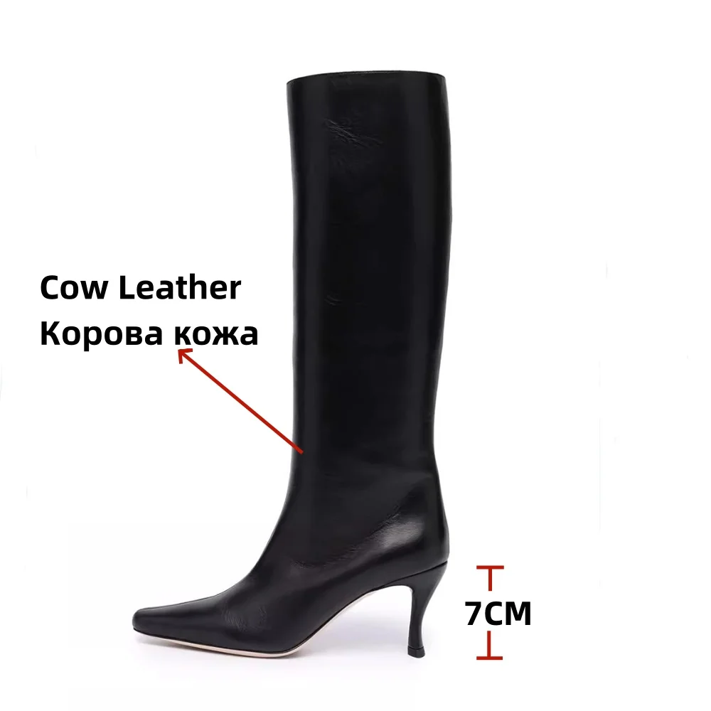 FEDONAS Ins Genuine Leather Pointed Toe For Women Thin High Heels Shoes Autumn Winter New Office Lady Long High Knight Boots