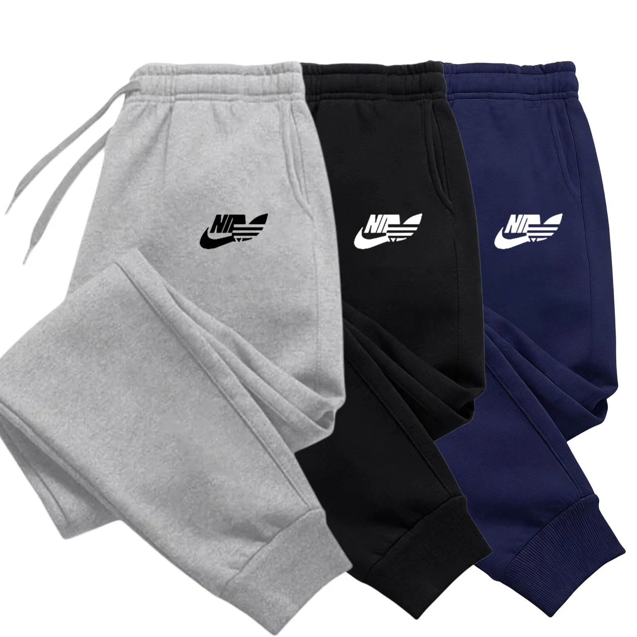 Men's tight pants, loose and versatile drawstring sports pants, printed patterned sports casual solid-colored men's pants