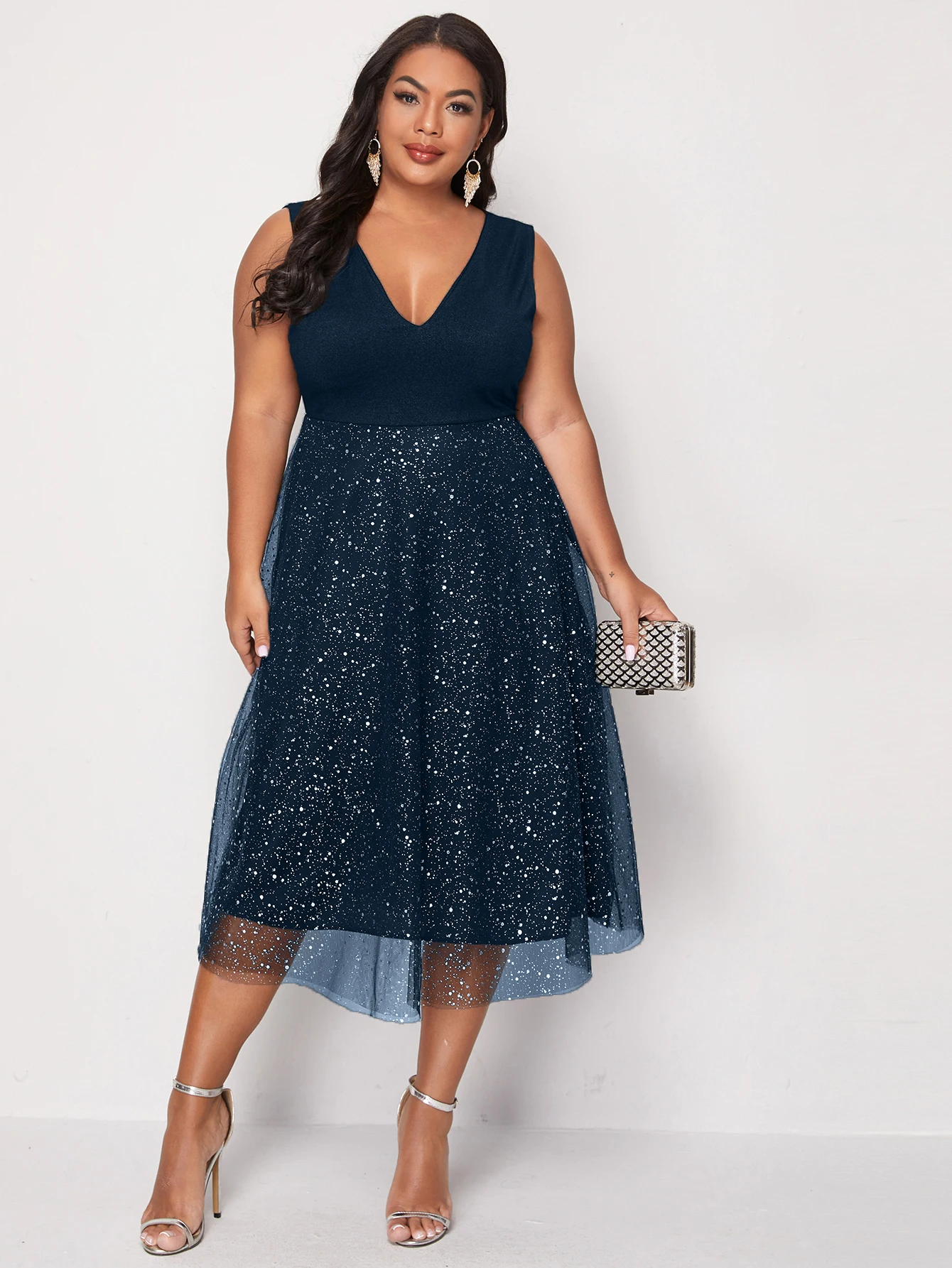 Robe mi-longue élégante en mousseline de soie pour femme, grande taille, 4XL, bleu, vêtements incurvés, été, automne, dames, cocktail, robes de soirée, 2022