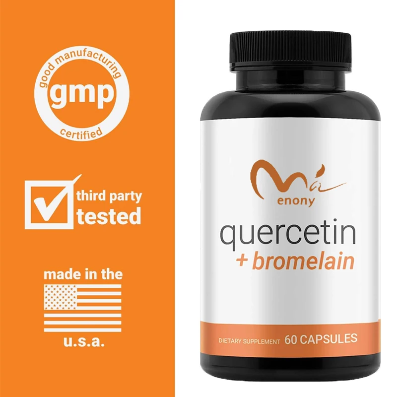 Quercetina 500mg contiene bromelina de alta calidad, antioxidante de alta absorción, soporte inmunológico y salud, 60 cápsulas