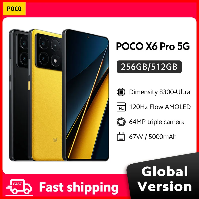 POCO X6 Pro 5G Global Version Smartphone Dimensity 8300-Ultra 64MP Camera 6.67