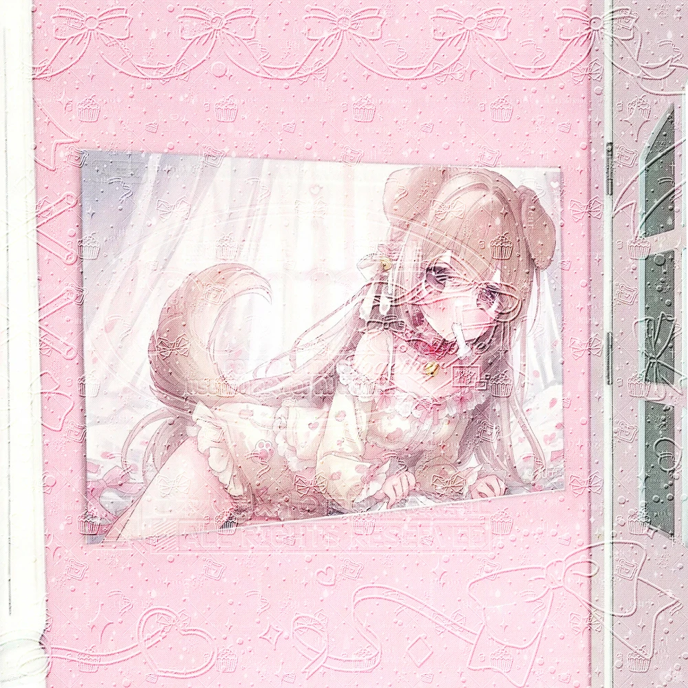 ケモミミパステル Kemonomimi Pastel Tapestry, Dog Girl Anime Waifu with Bell Collar in Pink Lingerie Wall Hanging, Yume Kawaii Room Decor