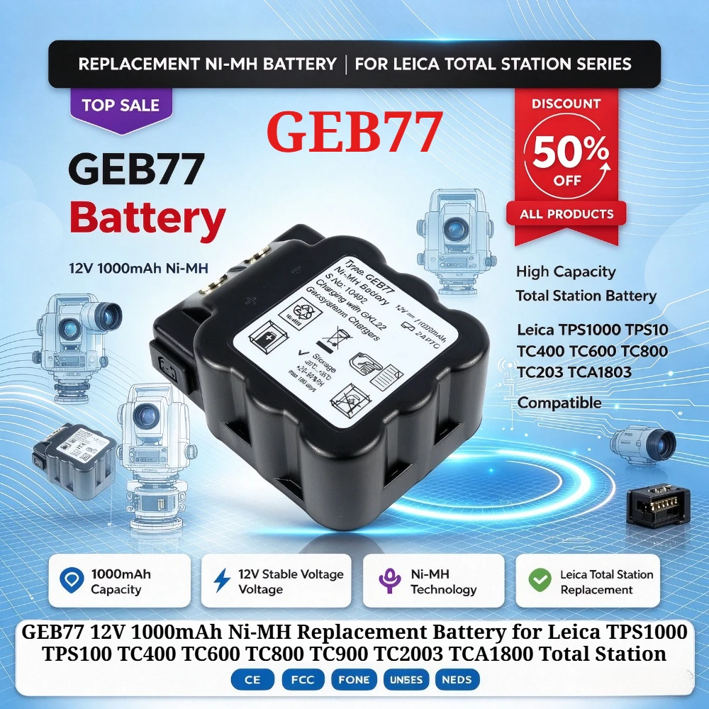 GEB77 12V 1000mAh Ni-MH Replacement Battery for Leica TPS1000 TPS100 TC400 TC600 TC800 TC900 TC2003 TCA1800 Total Station