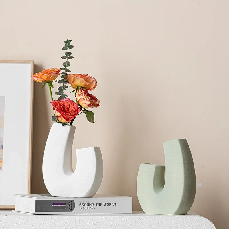 CAPIRON New Double Mouth Nordic Vase U Shape for Pampas Grass Dried Flower Home Living Room Centerpiece Decoration Interior Gift