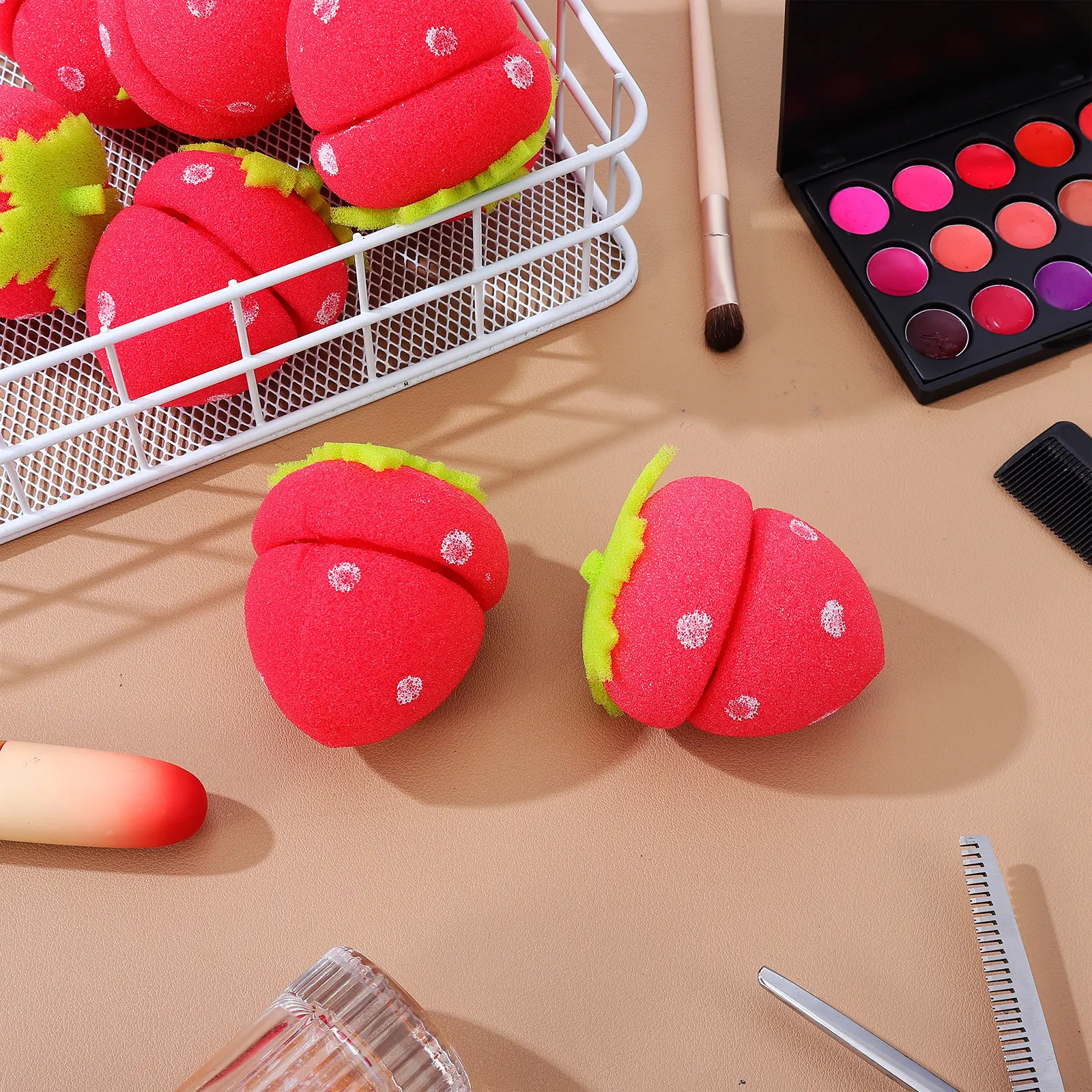 

10 шт. бигуди-спонжи в форме клубники для завивки волос без нагрева, для создания естественных объемных локонов без термостайлинга