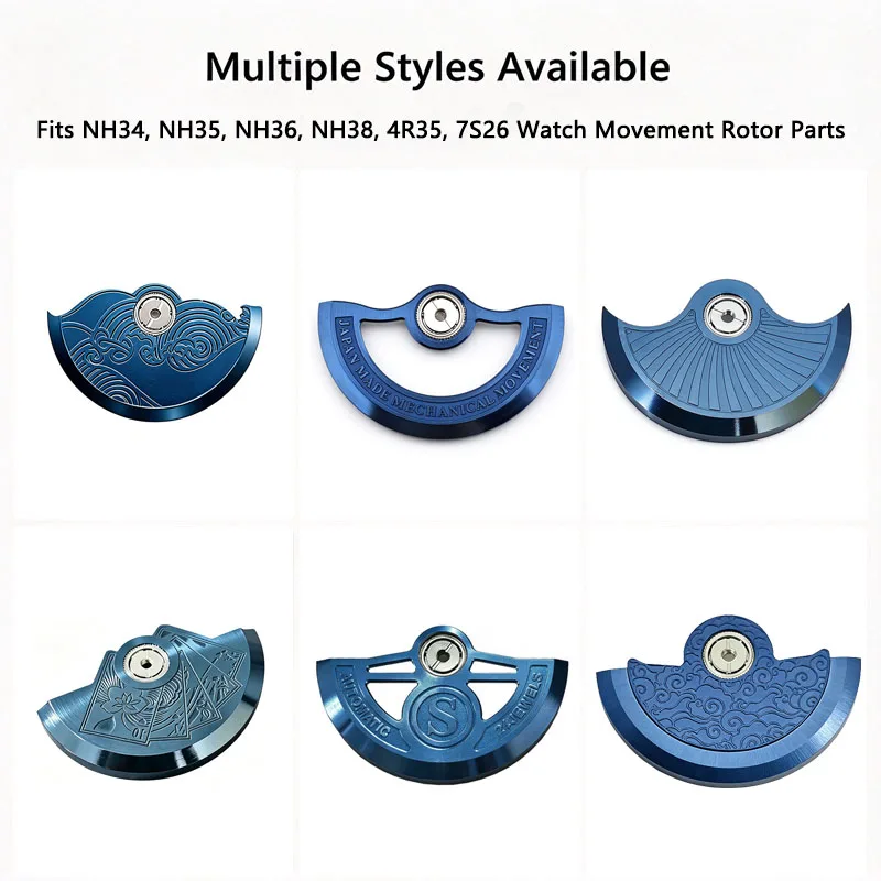 MechJazz Steel Blue Rotor NH35 Automatic Hammer, Fits NH34 NH35 NH36 NH38 4R35 7S26 Watch Movement Rotor Replacement Parts