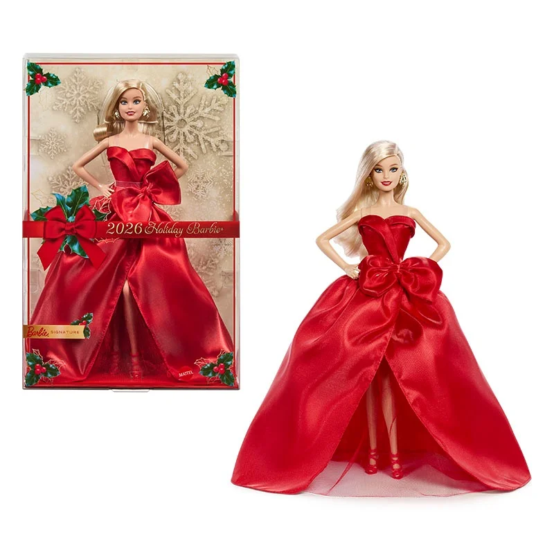 New Barbie 2026 Holiday Collection Doll Blonde Latin American Black Hair Red Satin Gown Holiday Gift For Adult Collectors