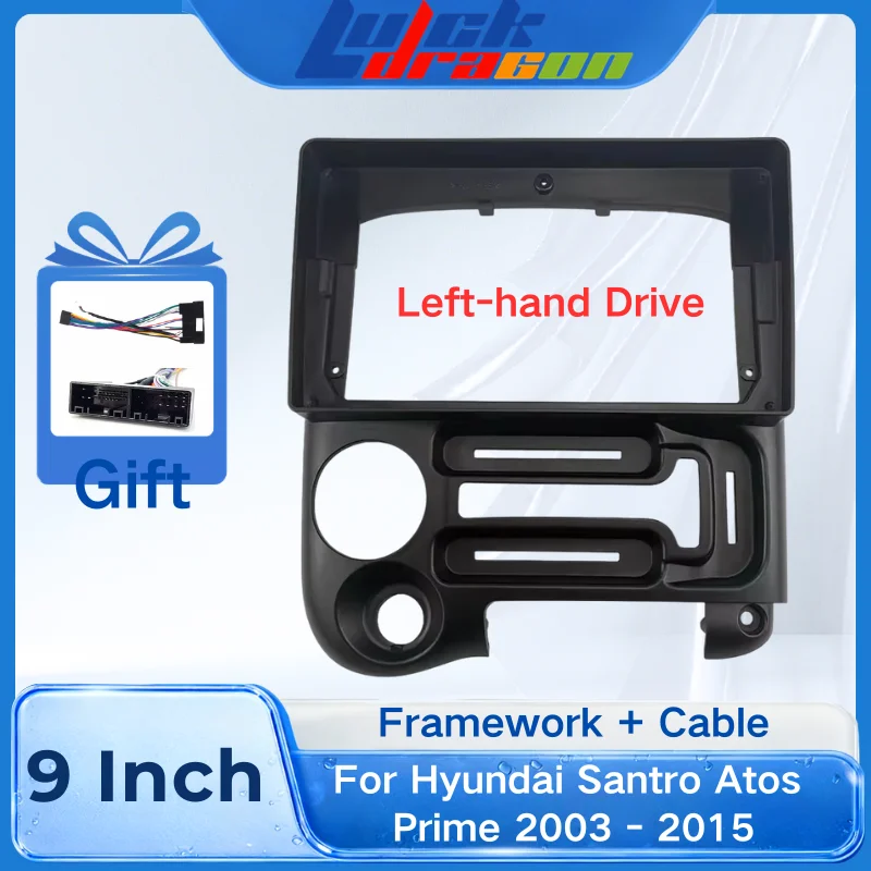 Moldura de Painel Automotivo 2DIN de 9 Polegadas para Central Multimídia Android em ABS para Hyundai Santro Atos Prime 2003 2004 2005 2006 2007-2015