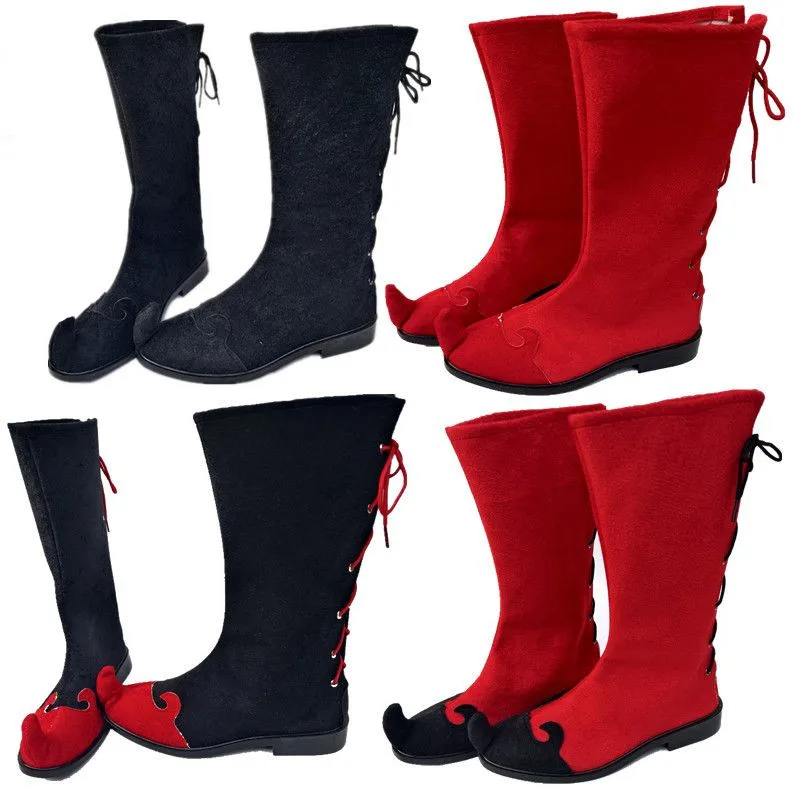 Toe-spring Clown Boots Mongolian Dance Lace-up Shoes Festival Stage Performance Anime Game Halloween Cosplay Footwear