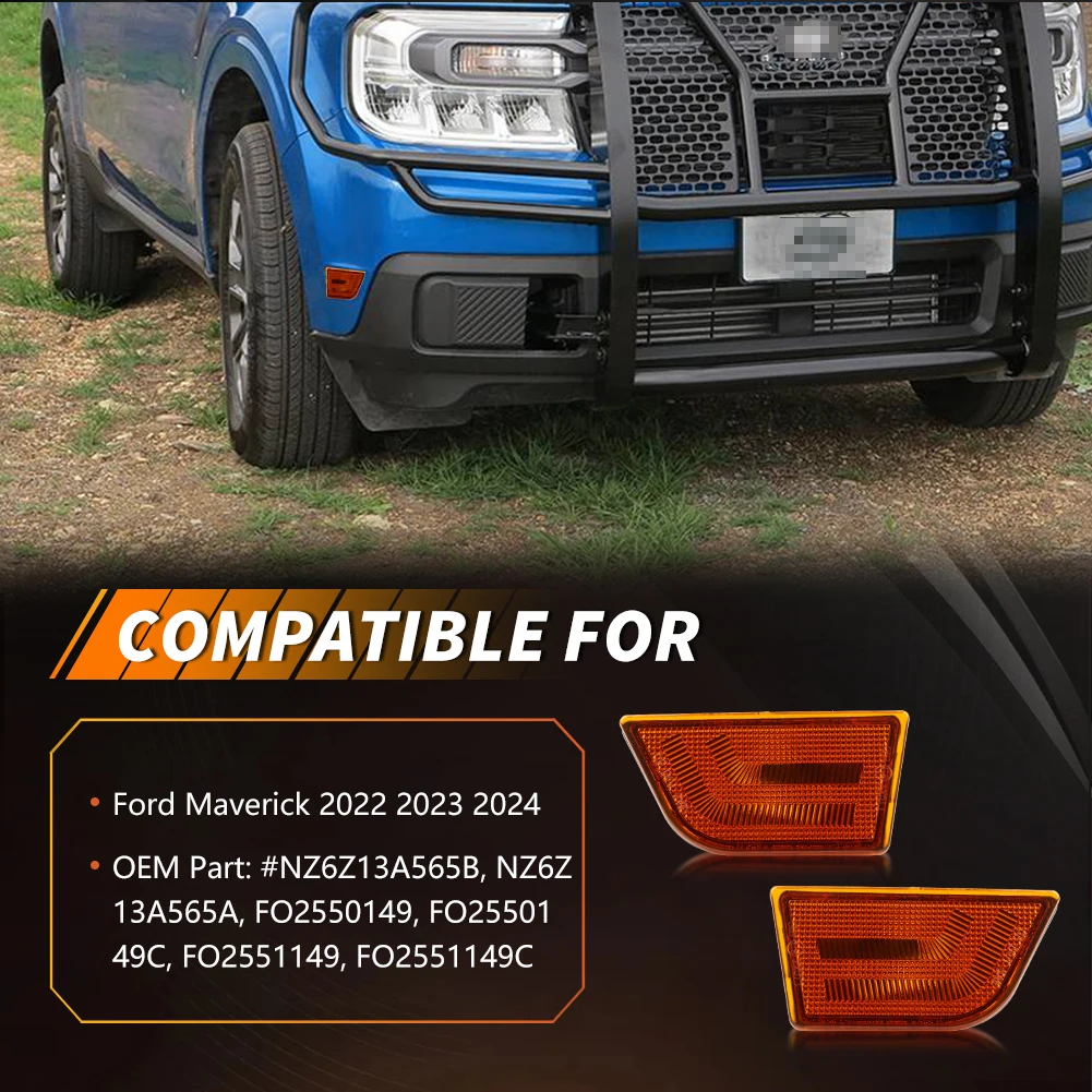 2PCS  Front Corner Side Marker Turn Signal Light Housings For Ford Maverick 2022 2023 2024 2025 No Bulb/Socket  Included
