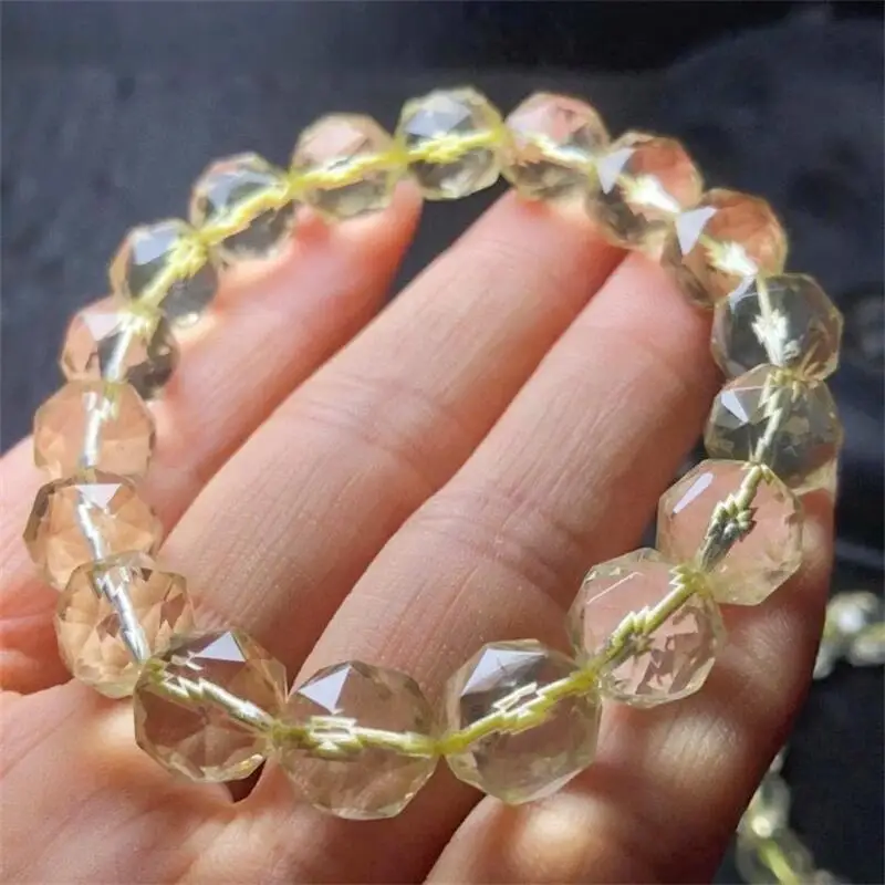 

Natural Citrine Faceted Bracelet Fortune Energy Gemstone Bangle Mineral String Woman Amulet Jewelry Healing Gift 1pcs 11.5cm