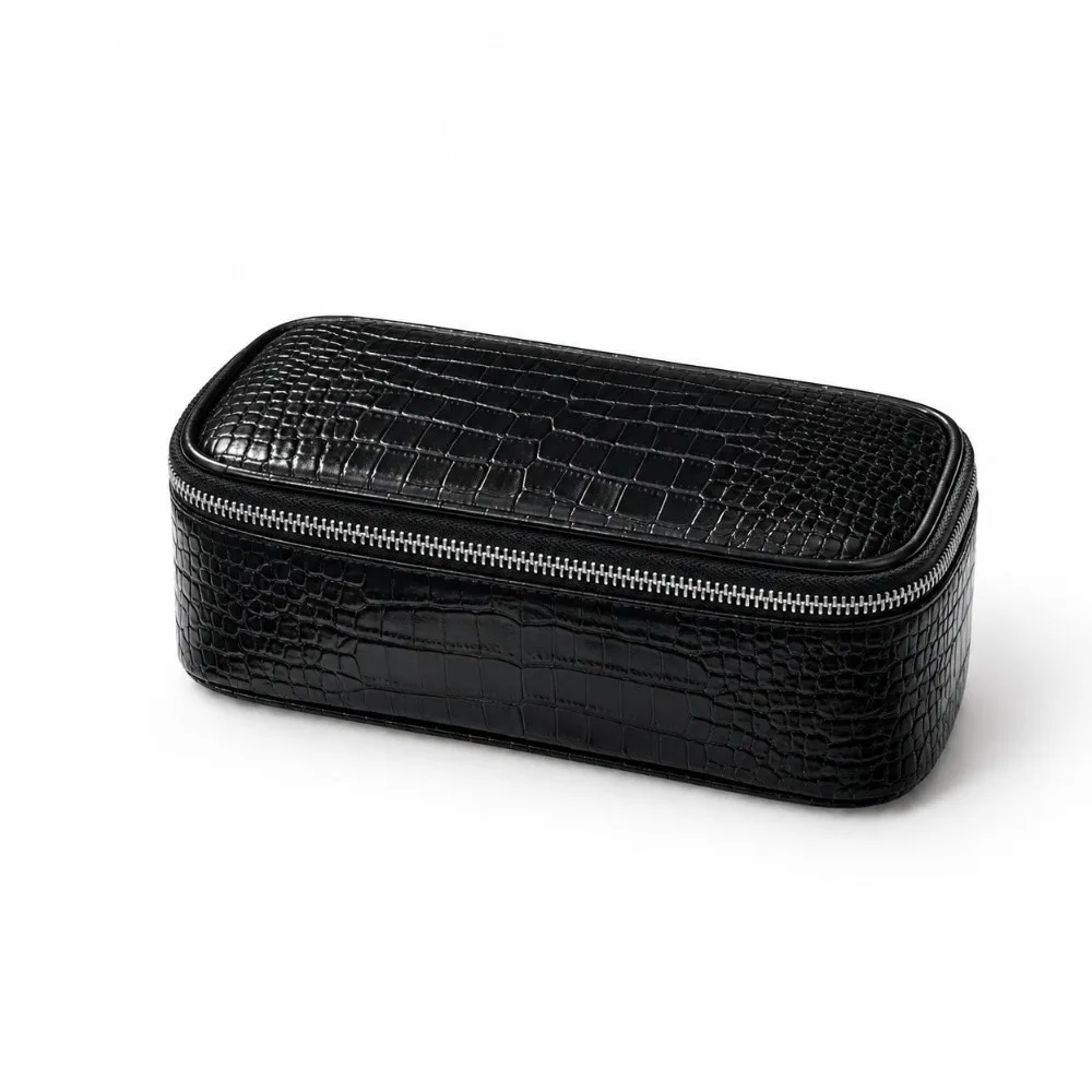 PU Leather Makeup Bag Crocodile Texture Zip Closure Travel Organizer with Handle Vanity Cosmetic Pouch for Women and Men