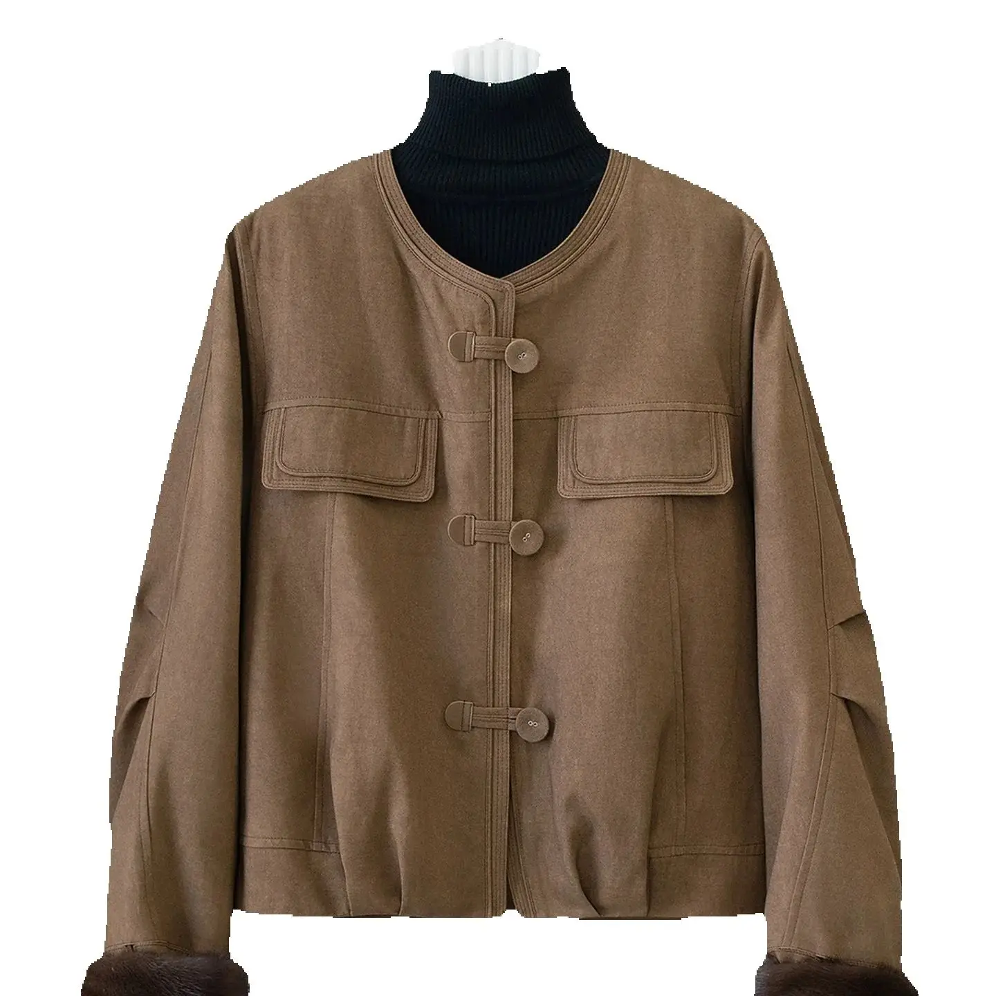 Haining Nerzpelzmantel, Gänsedaunenjacke für Damen, neue Modejacke für den Winter 2025, kurzer Mantel mit Rundhalsausschnitt