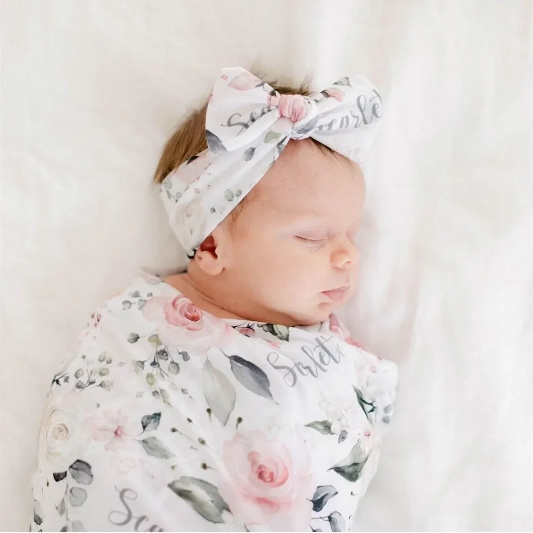 

Newborn Printed Donut Hat Headband Blanket 3-piece Set Baby Anti Shock Swaddle Wrapping Towel