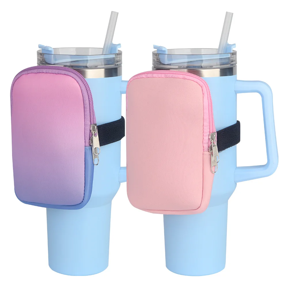 Water Bottle Pouch for Stanely Tumblers 20oz 30oz 40oz Mugs Cups with Adjustable Strap for Card Key