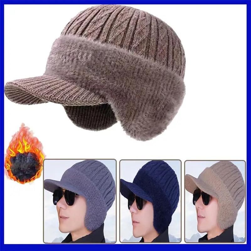 Winter men's Ear Protection Knitted Hat Outdoor Cycling Keep Warm Hats Fashion Thick Windproof Peaked Cap For Male