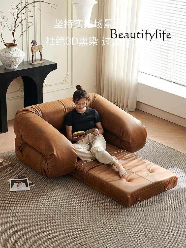 A44 Human kennel lazy sofa new Aishen retro oil wax cloth dual-purpose folding sofa bed