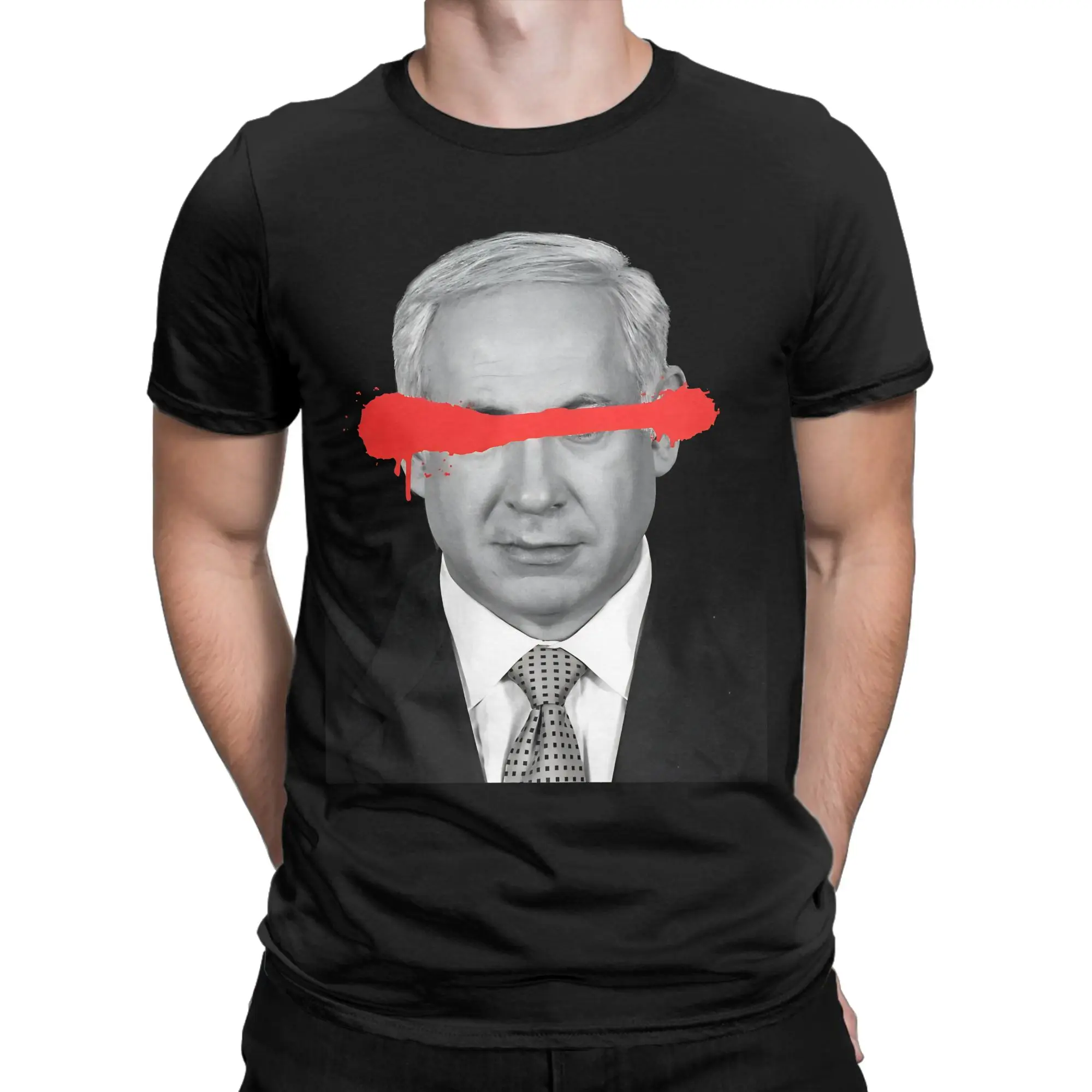 Vintage T-Shirt Benjamin Netanyahu Red Graffiti Cotton T Shirts Tee Shirt for Men's Beach Y2K Casual Short Sleeve Top Tees