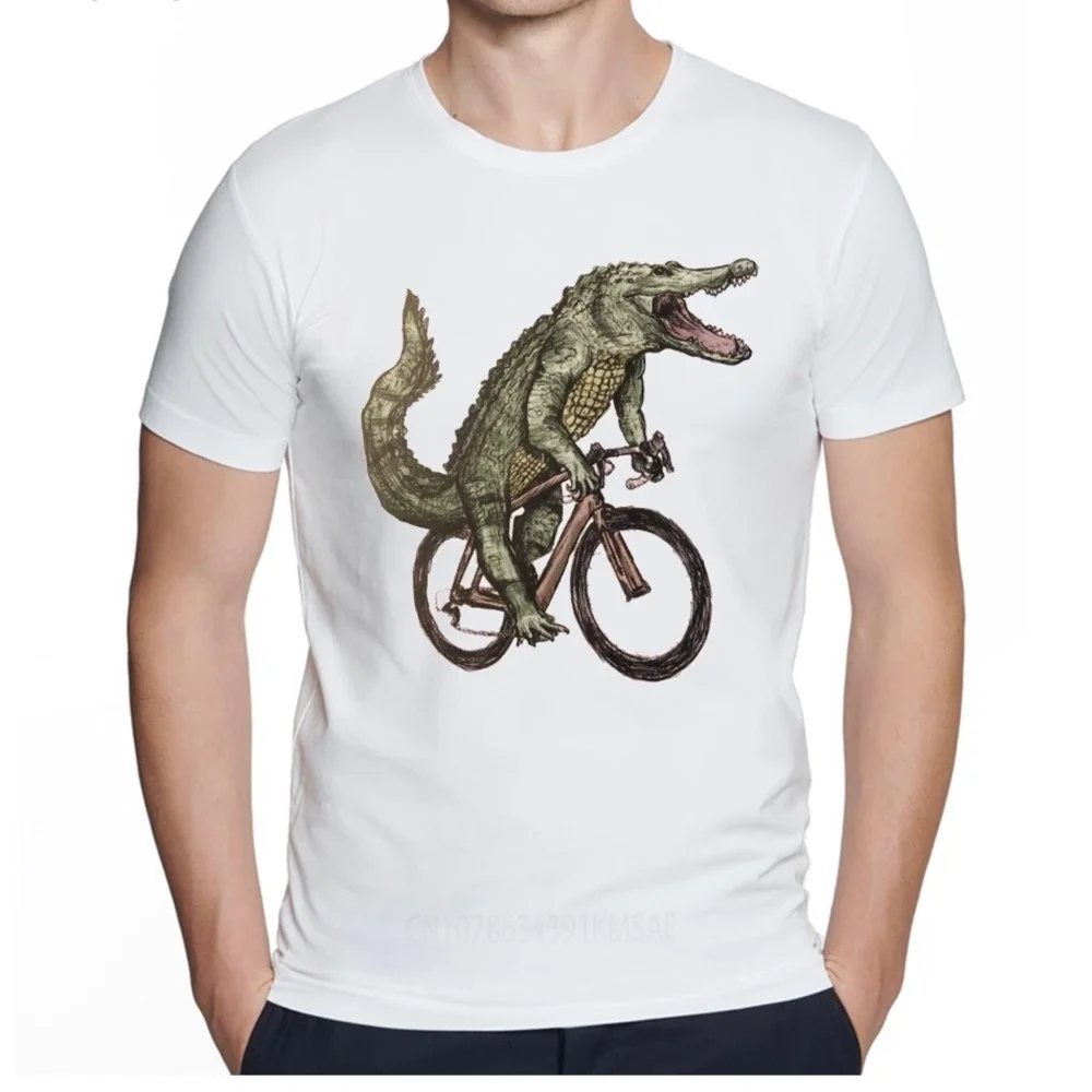 Men's Creative Alligator Lover cycling Fixed Gear Bike Print Short Sleeve T-Shirt Hipster O-neck Design Tops Cool Desgin Tee