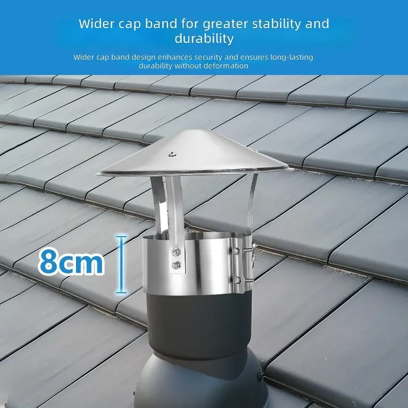 for Stainless Steel Chimney Rainproof Cap Windproof Cover Smoke Pipe  Exhaust Flue Roof Ventilation Cap