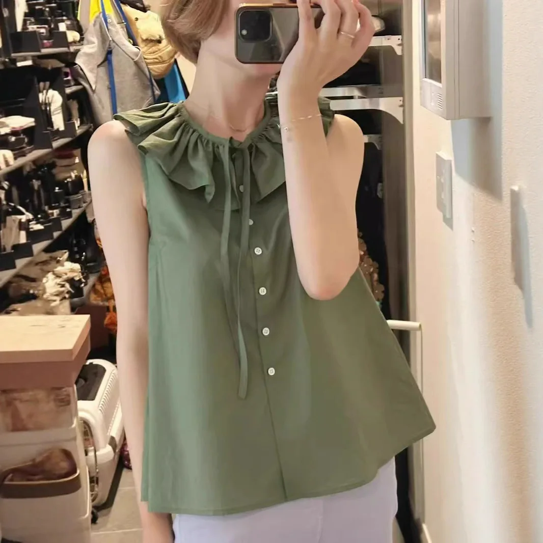 

Gagarich 2025 Summer New Japanese Sleeveless Shirt Reduced Age Sweet Ruffle Edge Small Fashion Shirt Women