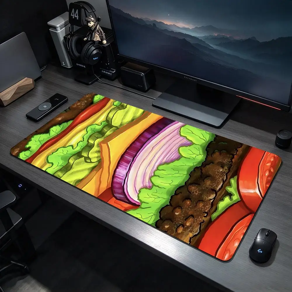 Simple Food H-hamburger Mouse Pad Large Gaming Mousepad Desk Mat Non Slip Bottom Featuring Stitched Edges