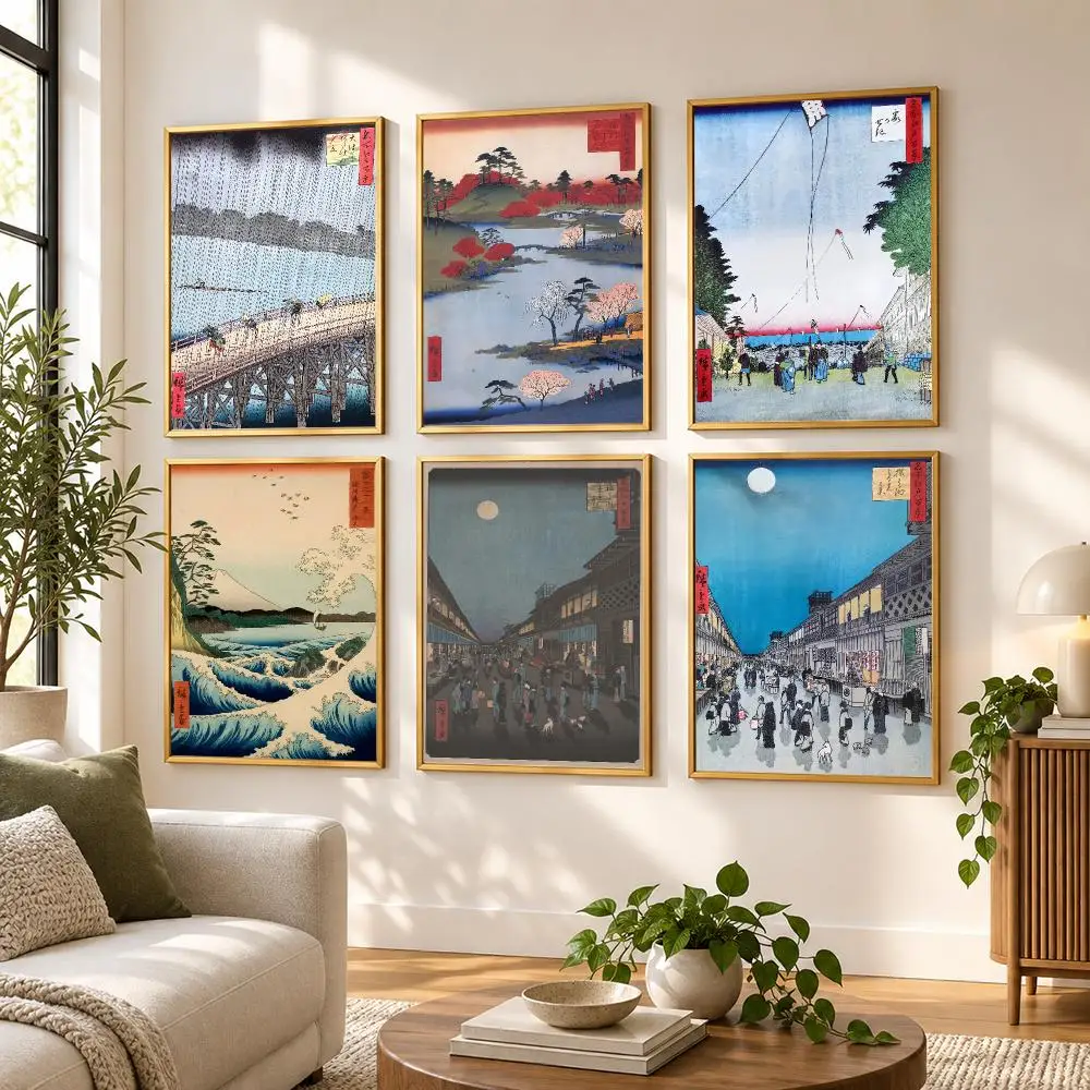 U-Ukiyo-e Style Retro Poster HD Art Sticky Wall Waterproof Home Living Room Bedroom Bar Aesthetic Decoration