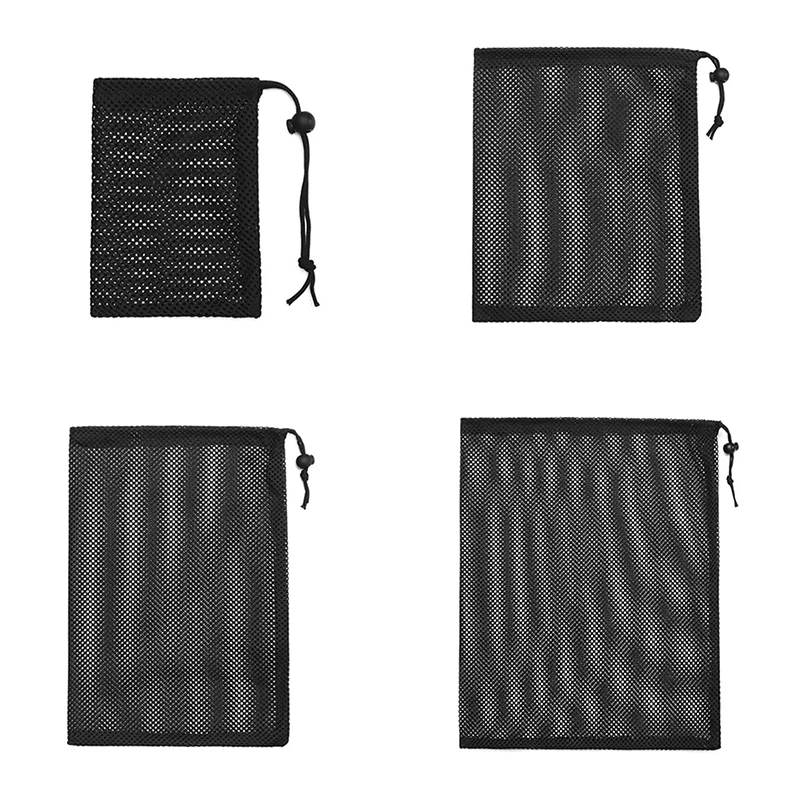 Black/White Durable Mesh Drawstring Bag - Multi-Purpose Storage for Home/Travel/Outdoor Laundry