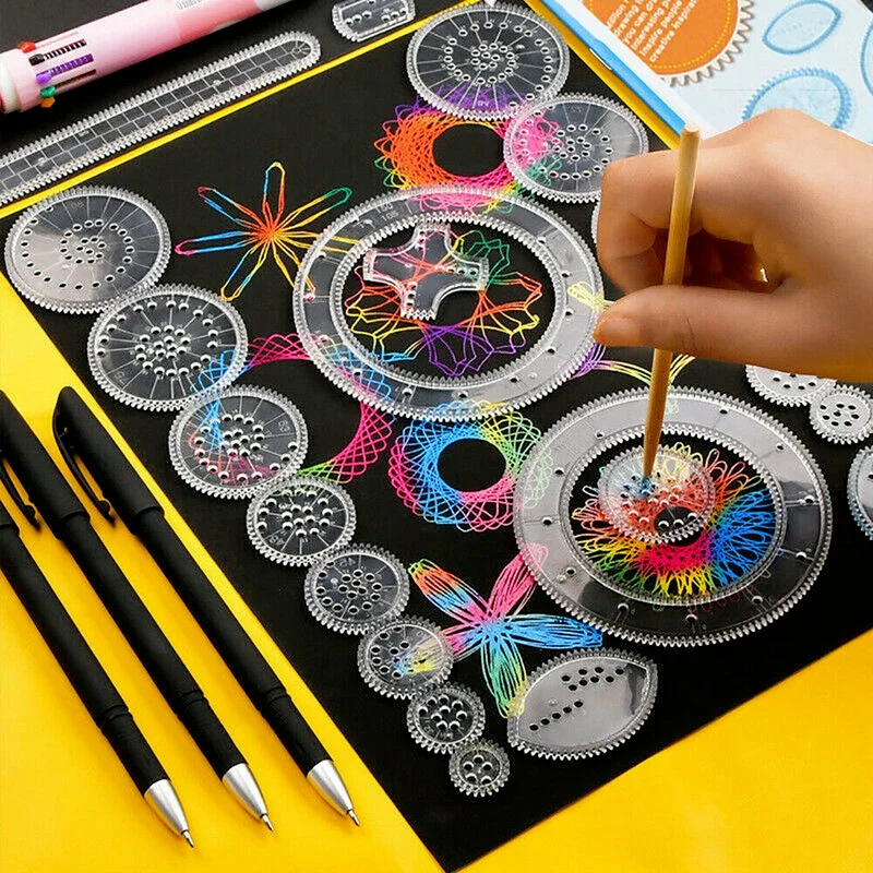 27Pcs Geometric Drawing Stencil Set Spirograph Art Design Kit Multifunction Painting Templates For Children Students DIY Crafts