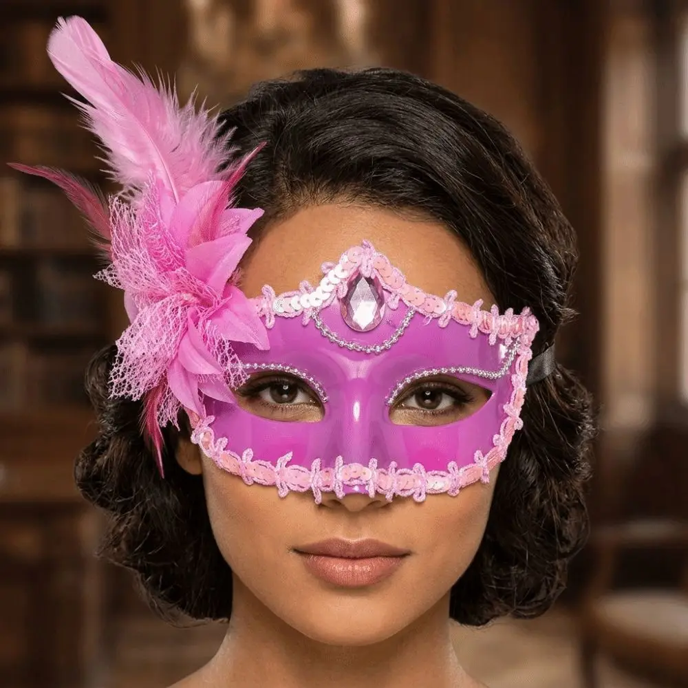 Funny Rhinestone Half-Face Mask Multicolor Flower Feather Mask Masquerade Cosplay Masquerade Ball Mask Costume Party